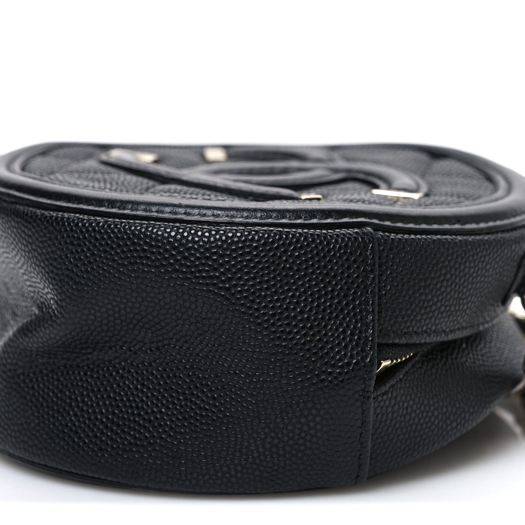 Caviar Quilted Round Filigree Crossbody Black