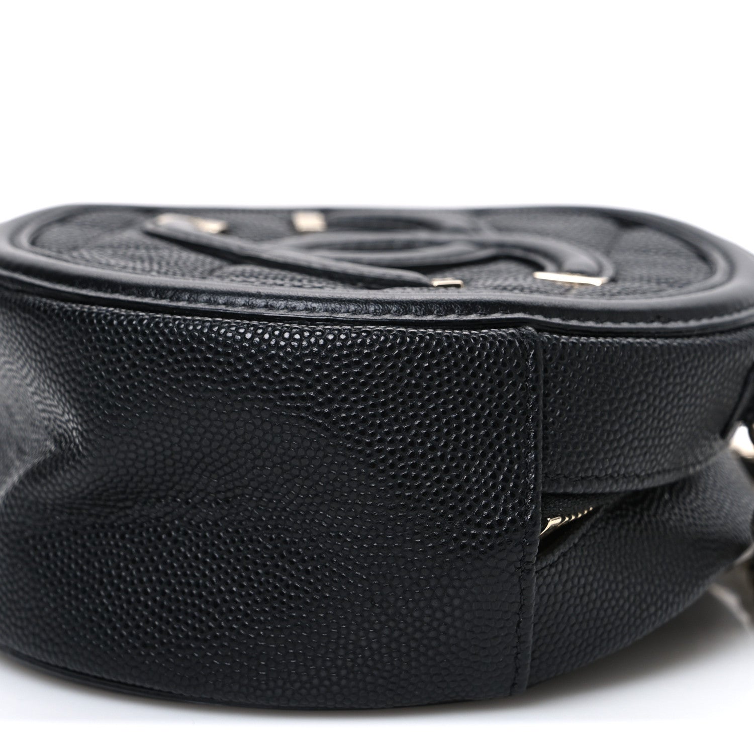 Caviar Quilted Round Filigree Crossbody Black