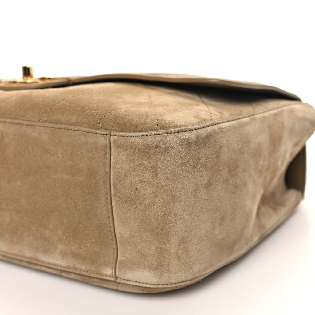 Suede Calfskin Small Souplissimo Maxi Flap Dark Beige