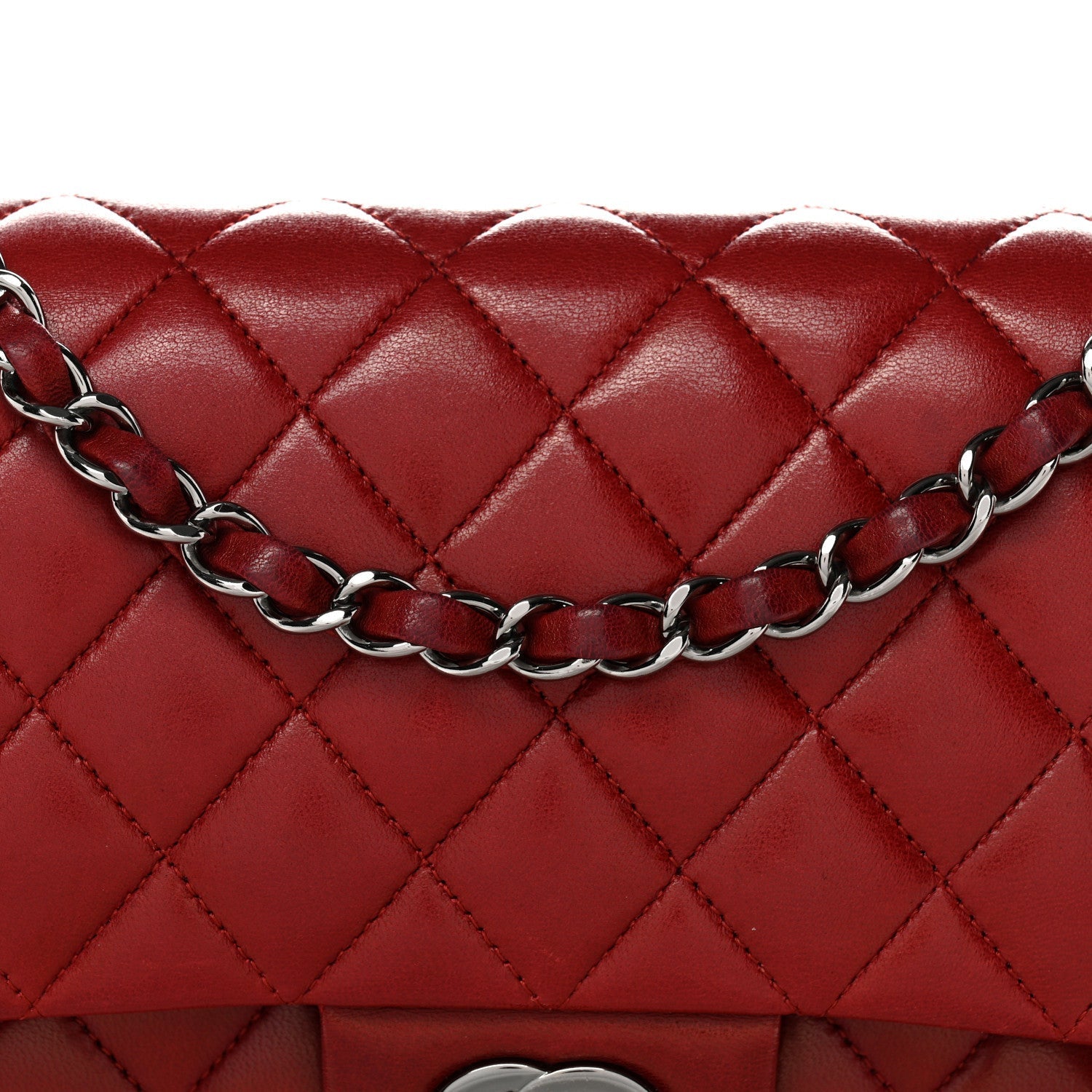 Lambskin Quilted Medium Double Flap Red