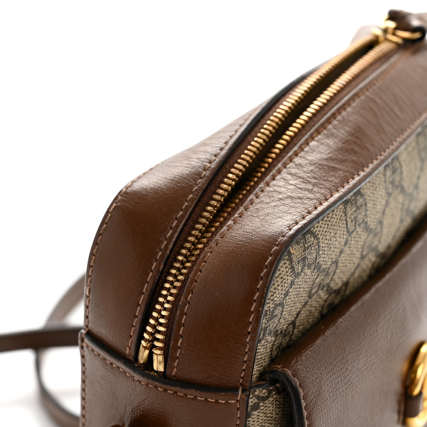 GG Supreme Monogram Small Horsebit 1955 Shoulder Bag Beige Brown Sugar