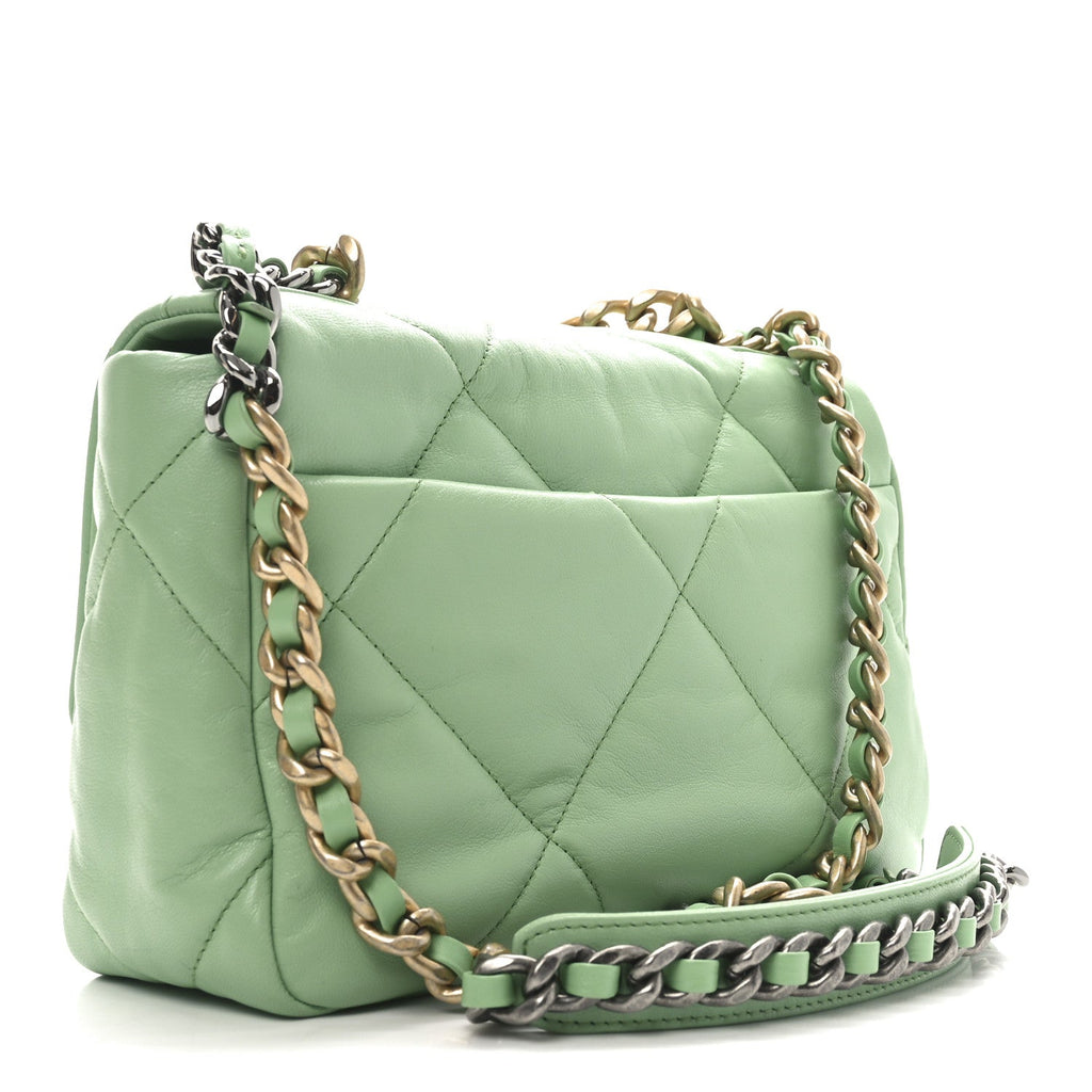 Goatskin Quilted Medium Chanel 19 Flap Light Green