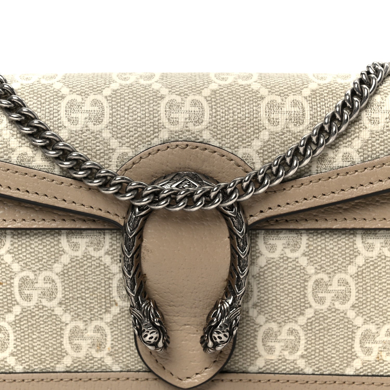 GG Supreme Monogram Textured Dollar Calfskin Super Mini Dionysus Shoulder Bag Beige Mystic White Oatmeal
