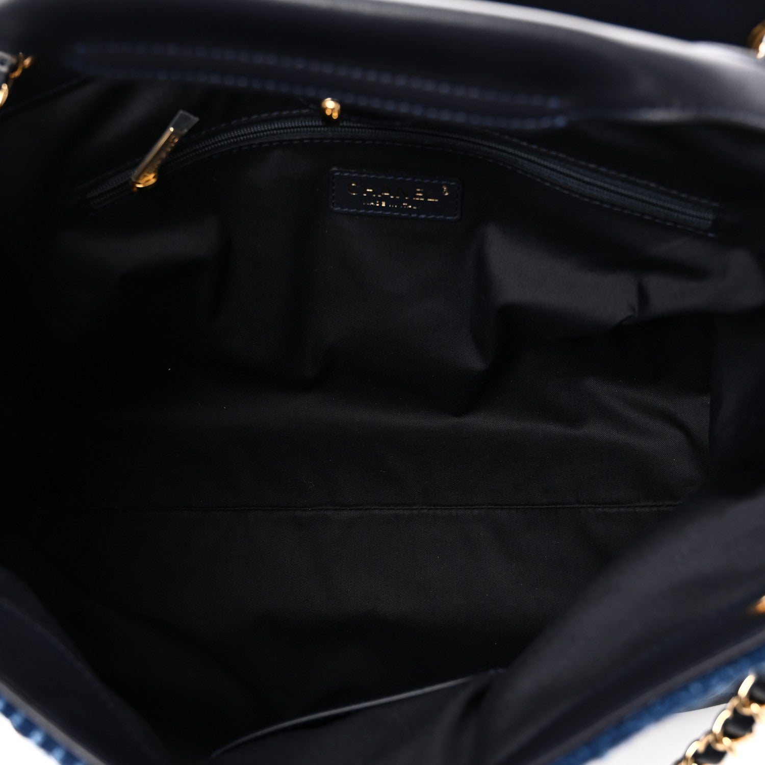 Tweed Shiny Lambskin Quilted Coco Base Small Shopping Bag Dark Blue