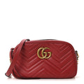 Calfskin Matelasse Small GG Marmont Chain Shoulder Bag Hibiscus Red