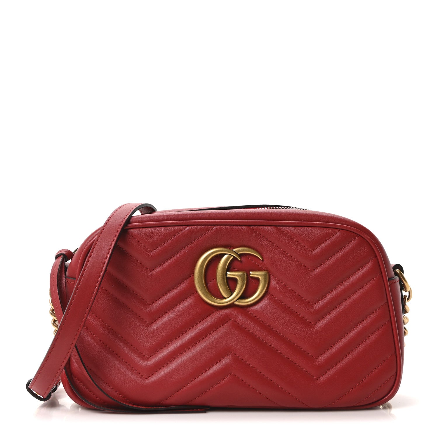 Calfskin Matelasse Small GG Marmont Chain Shoulder Bag Hibiscus Red