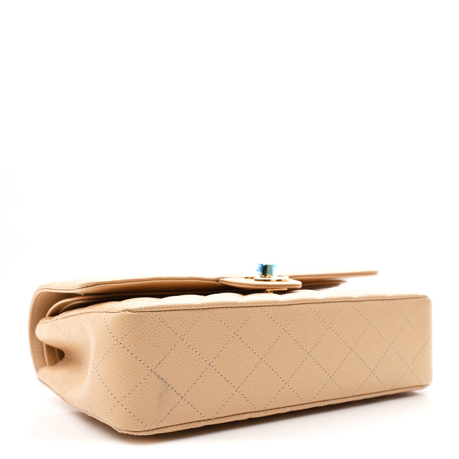 Caviar Quilted Medium Double Flap Beige