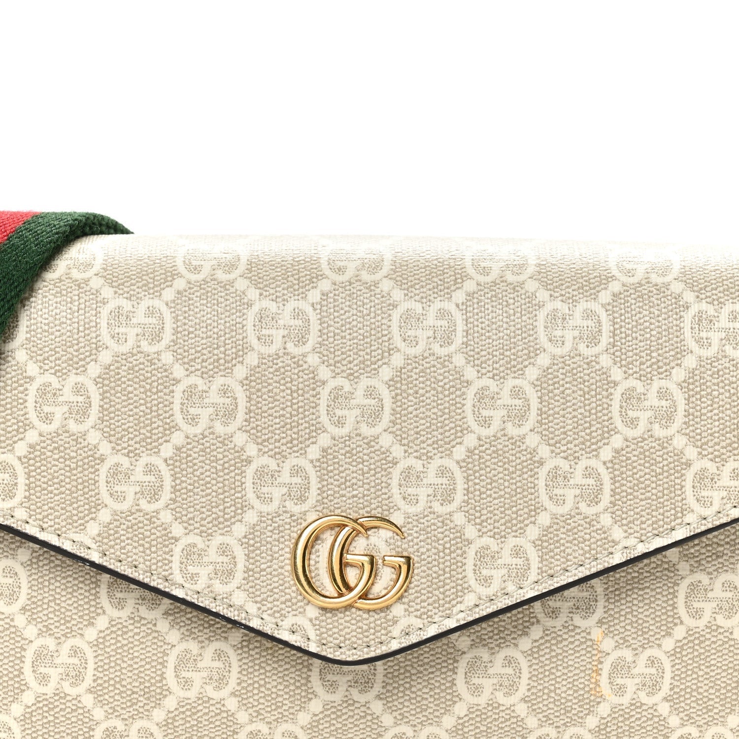 GG Supreme Monogram Textured Dollar Calfskin Web Mini Ophidia Envelope Shoulder Bag Beige Mystic White Oatmeal