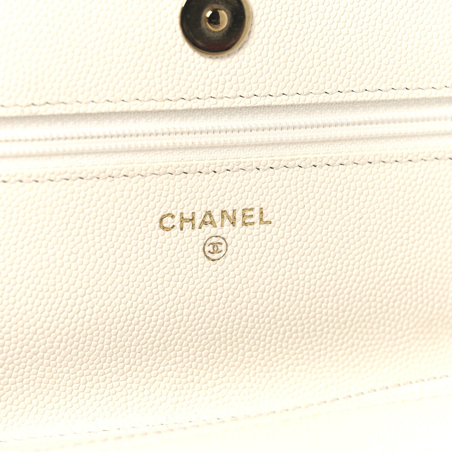 Shiny Caviar Quilted Flap Charm Wallet On Chain WOC White