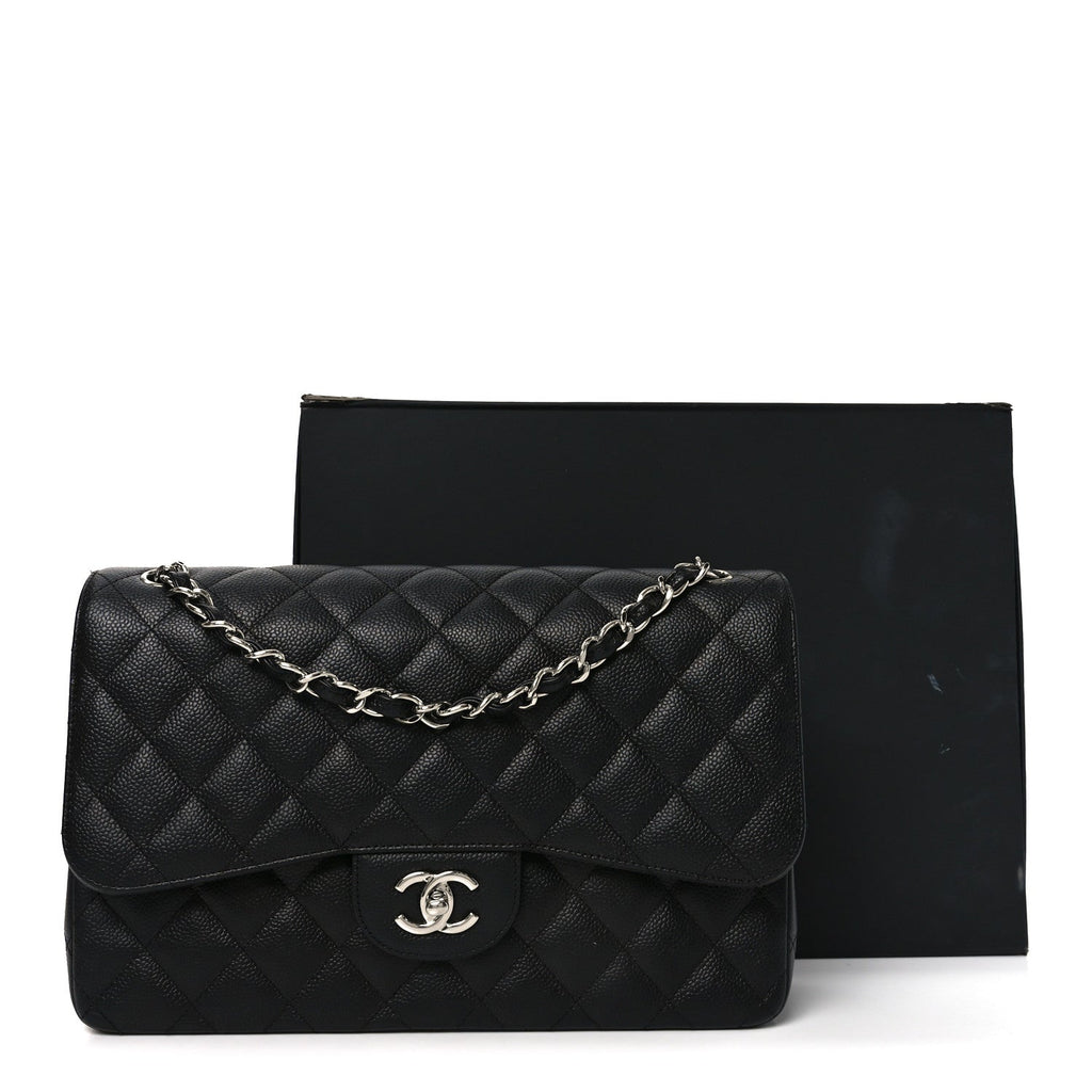 Caviar Quilted Jumbo Double Flap Black