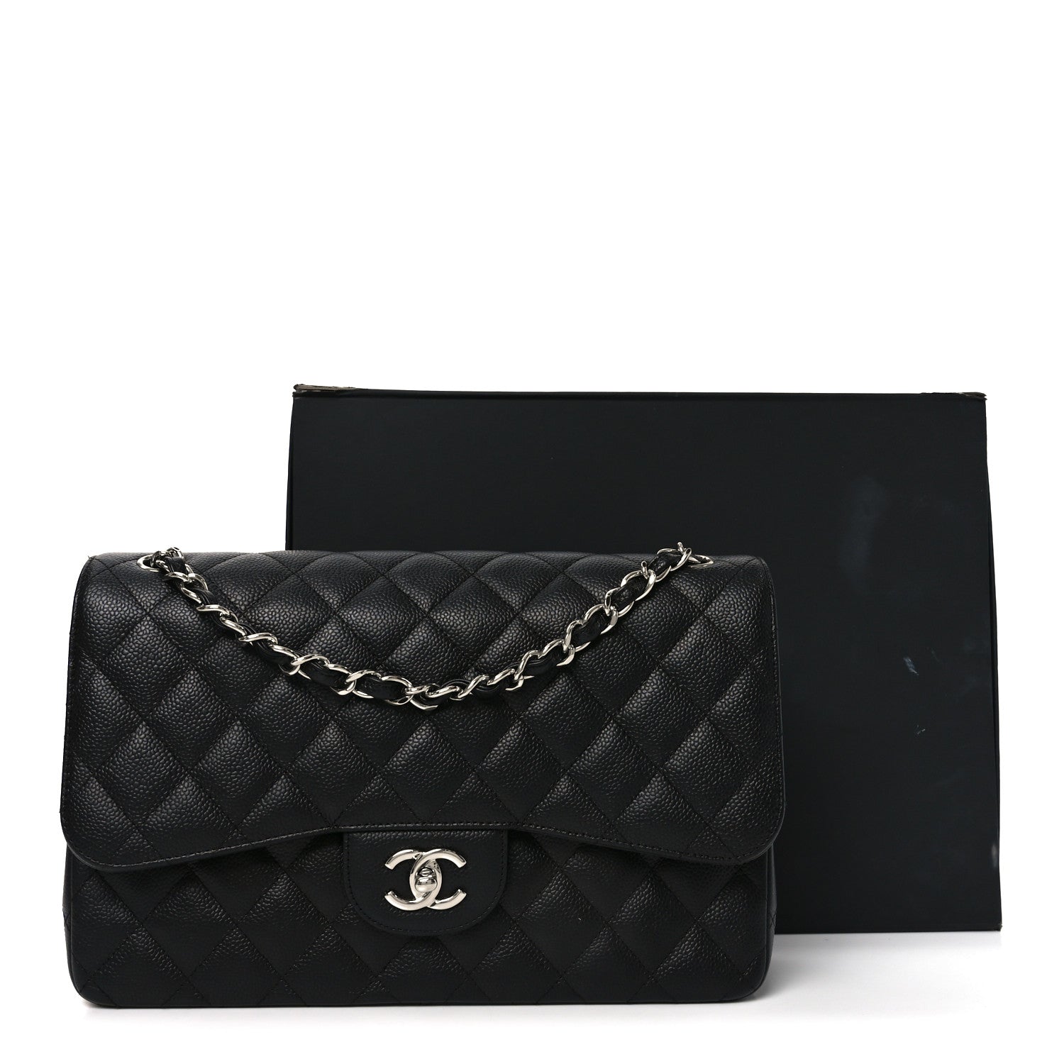Caviar Quilted Jumbo Double Flap Black