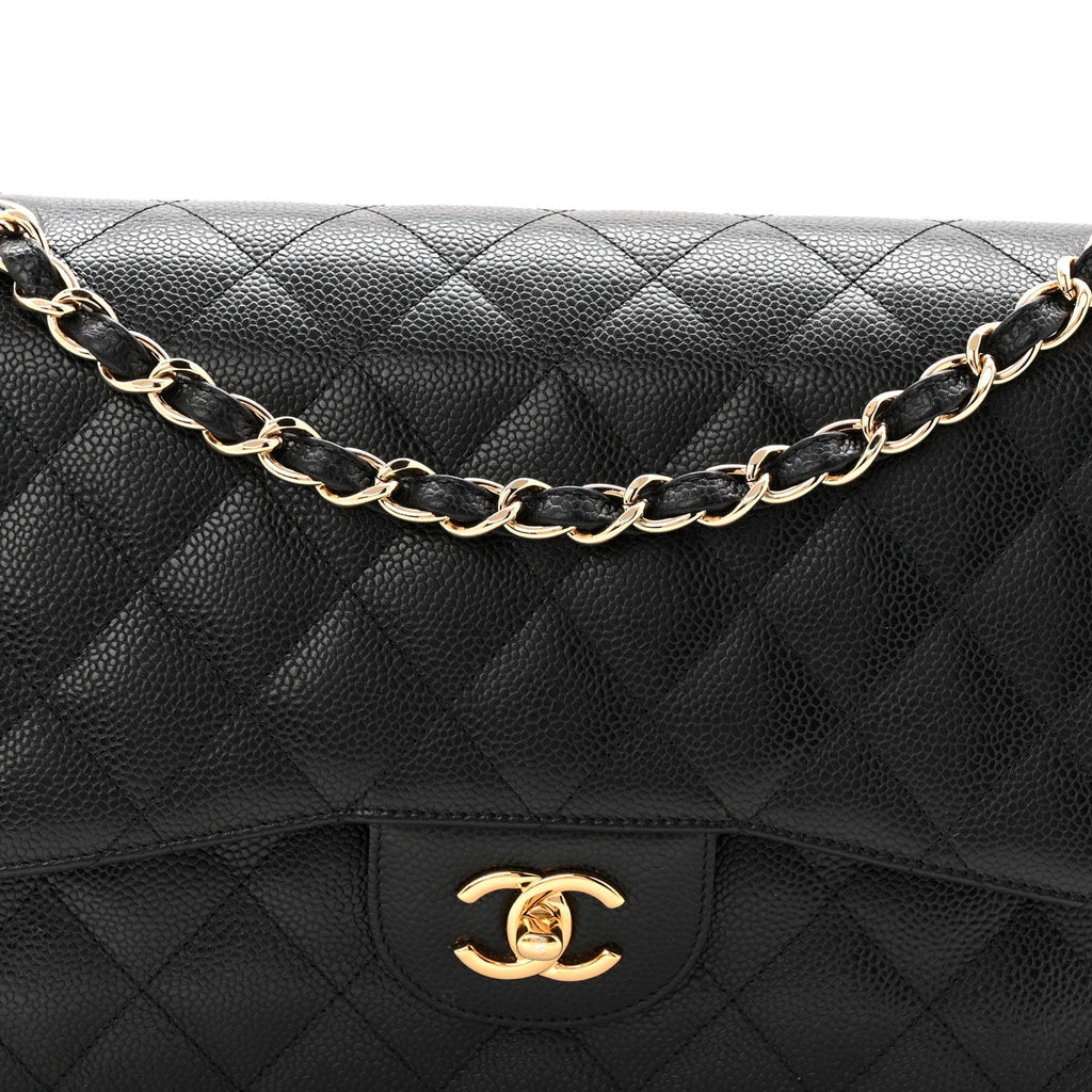 Caviar Quilted Jumbo Double Flap Black