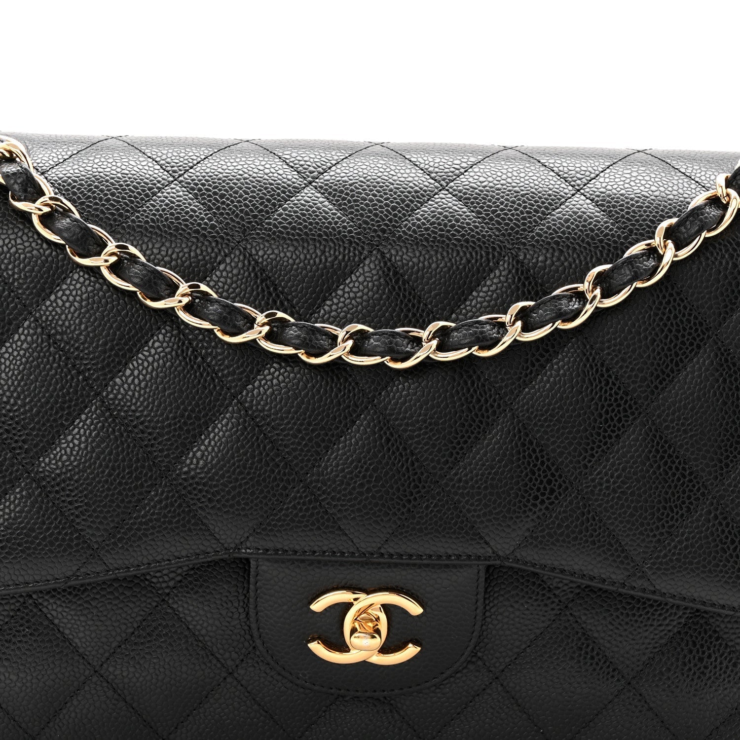 Caviar Quilted Jumbo Double Flap Black