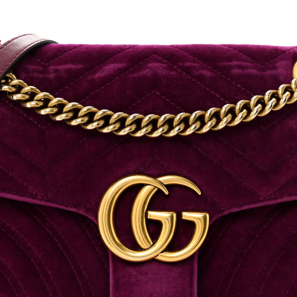 Velvet Matelasse Small GG Marmont Shoulder Bag Fuchsia Violet Cyclamen