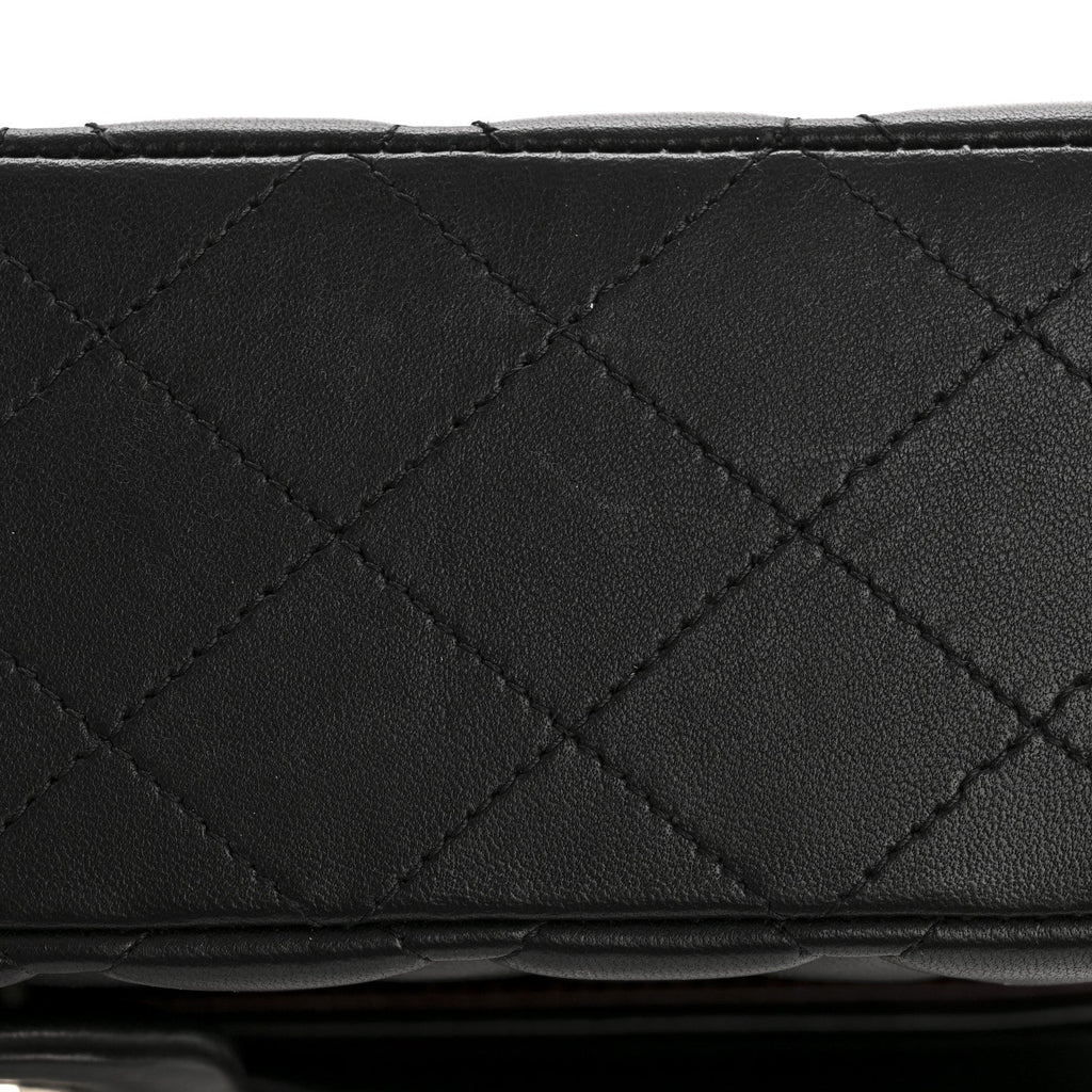Lambskin Quilted Medium Double Flap Black