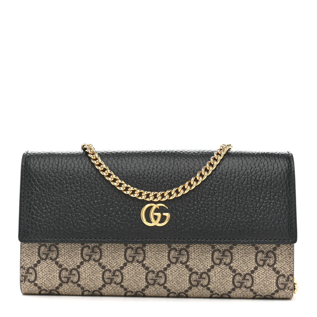 Dollar Calfskin GG Supreme Monogram Petite GG Marmont Wallet Chain Bag Black Beige Ebony