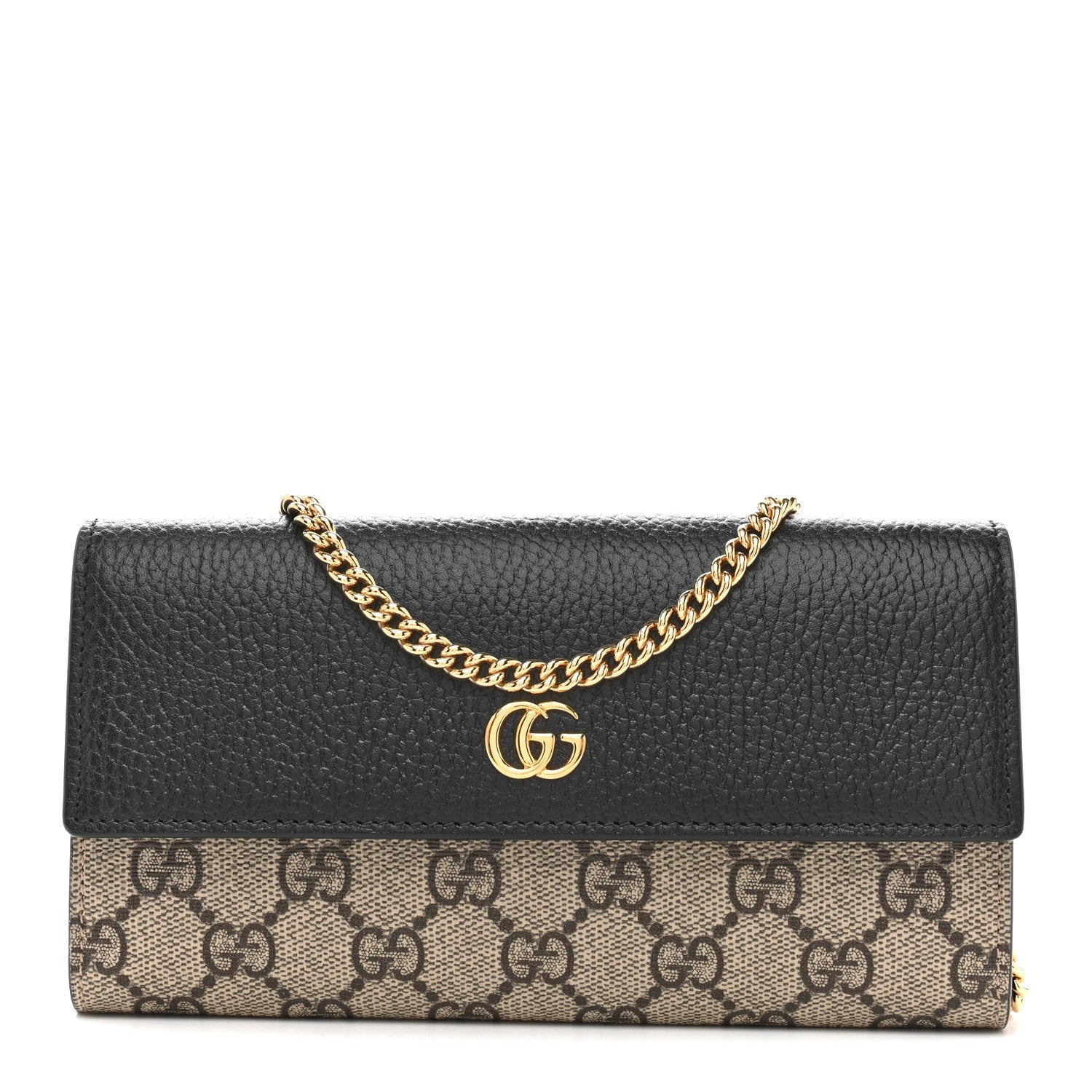 Dollar Calfskin GG Supreme Monogram Petite GG Marmont Wallet Chain Bag Black Beige Ebony