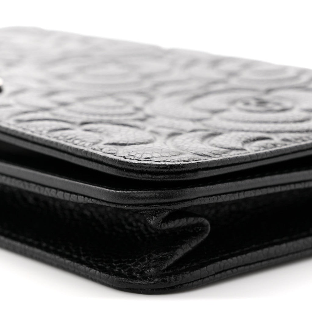 Caviar Camellia Embossed Wallet On Chain WOC Black