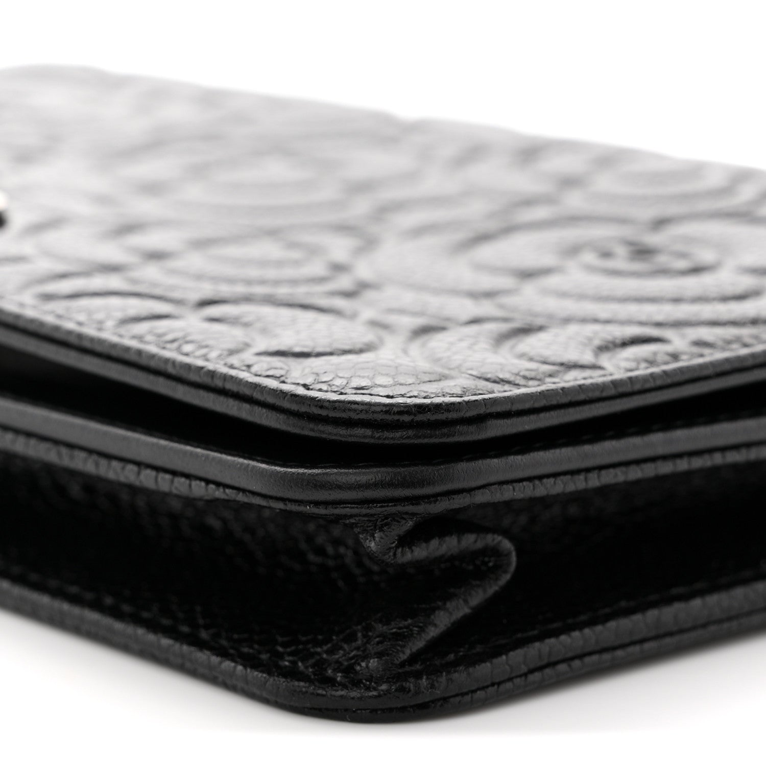 Caviar Camellia Embossed Wallet On Chain WOC Black