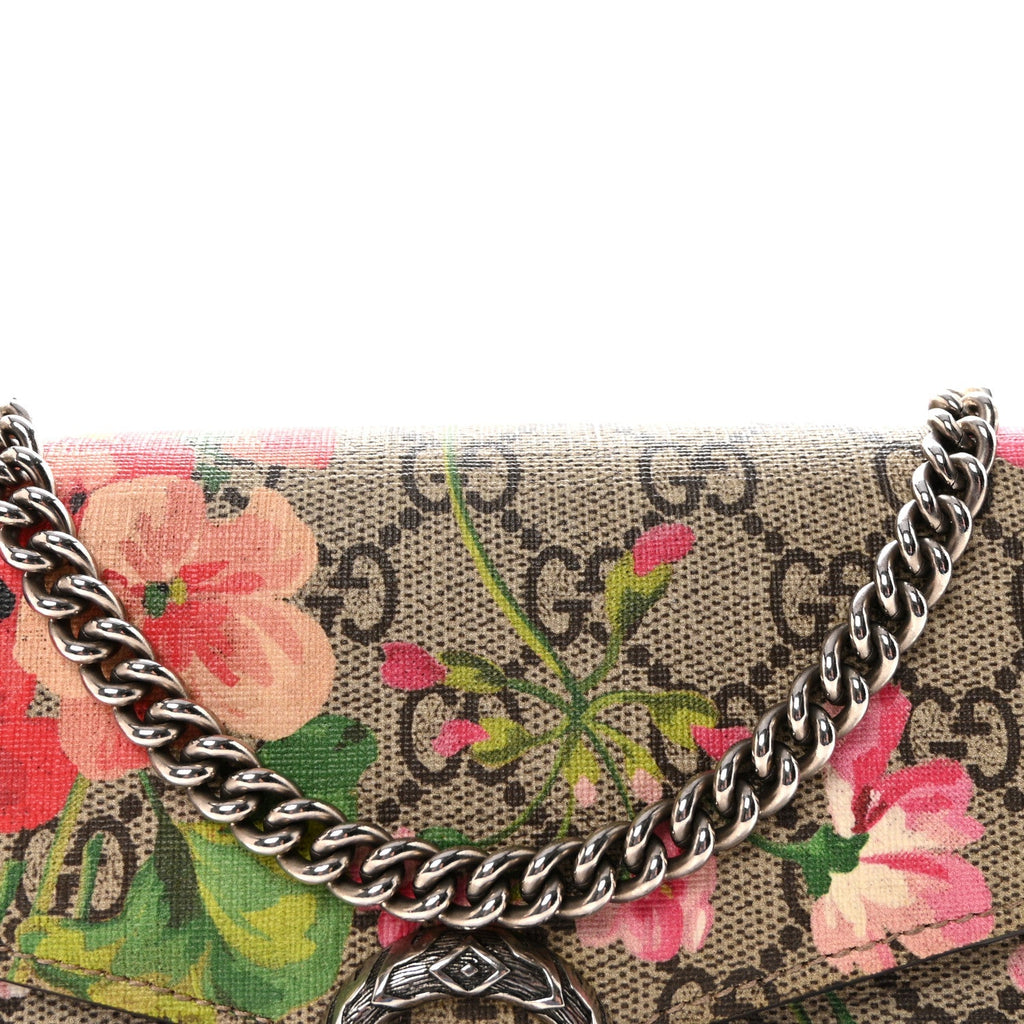 GG Supreme Monogram Blooms Mini Dionysus Chain Wallet Beige Multicolor Dry Rose