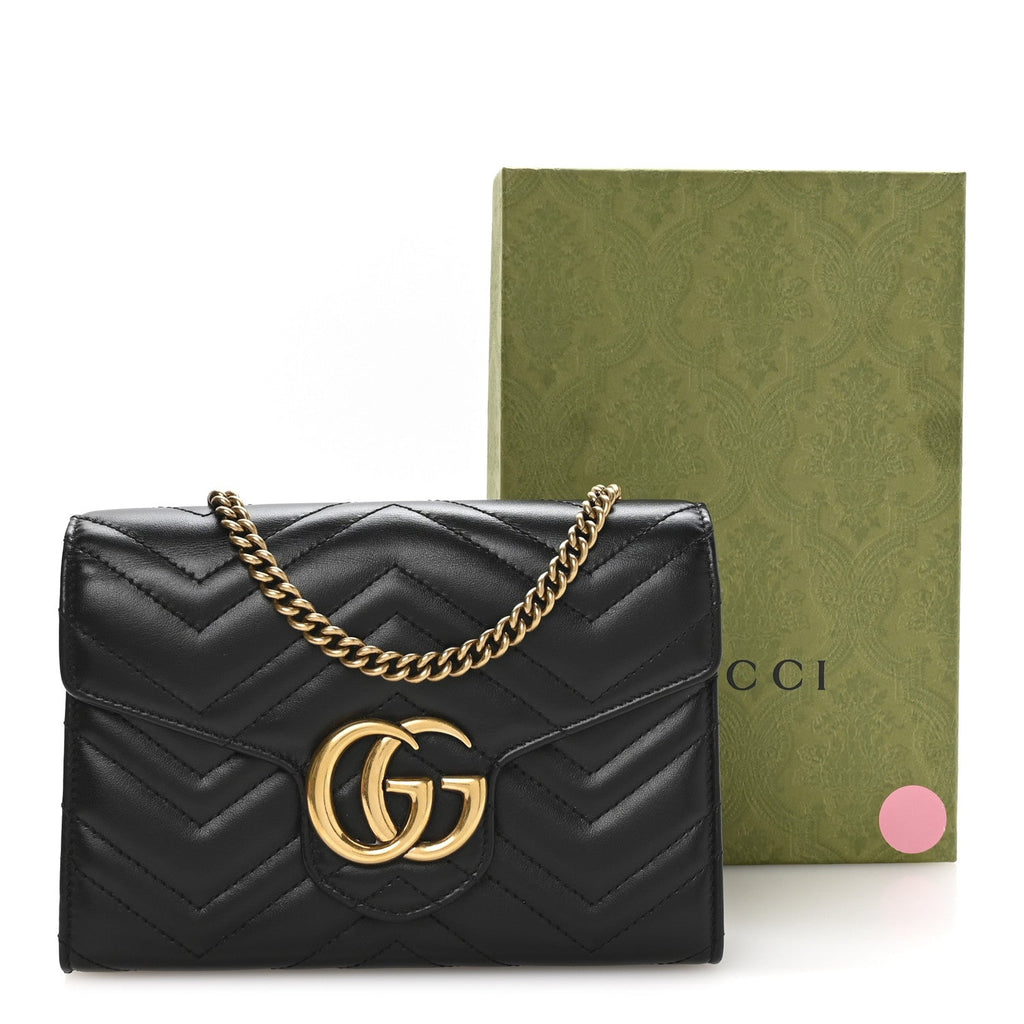 Calfskin Matelasse GG Marmont Chain Wallet Black