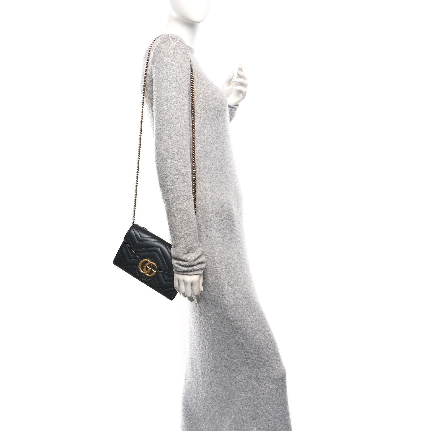 Calfskin Matelasse GG Marmont Chain Wallet Black