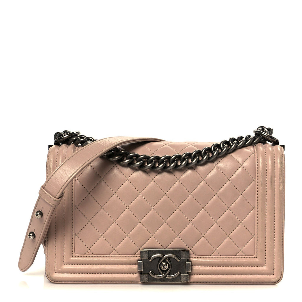 Lambskin Quilted Medium Boy Flap Light Pink
