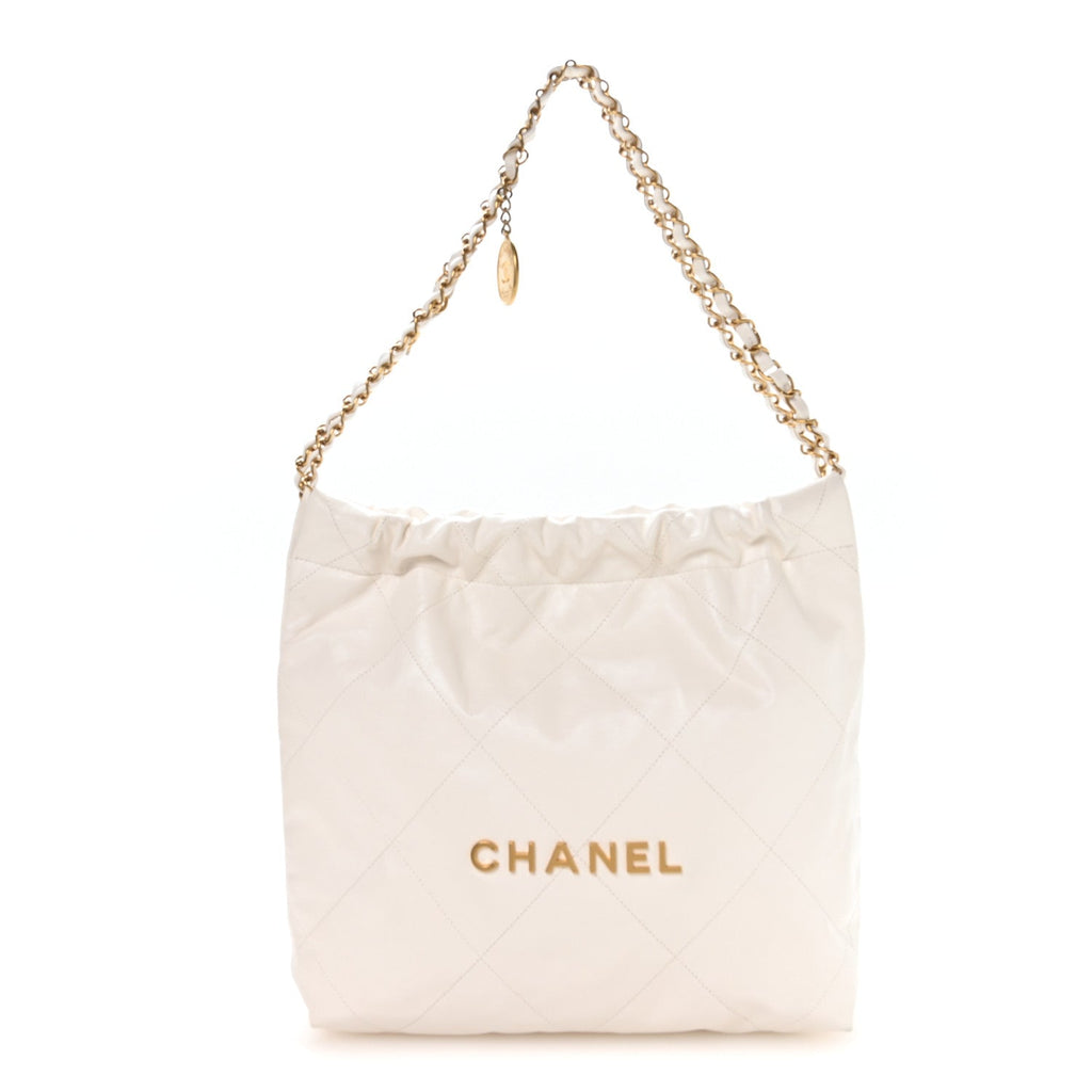 Shiny Calfskin Quilted Small Chanel 22 White