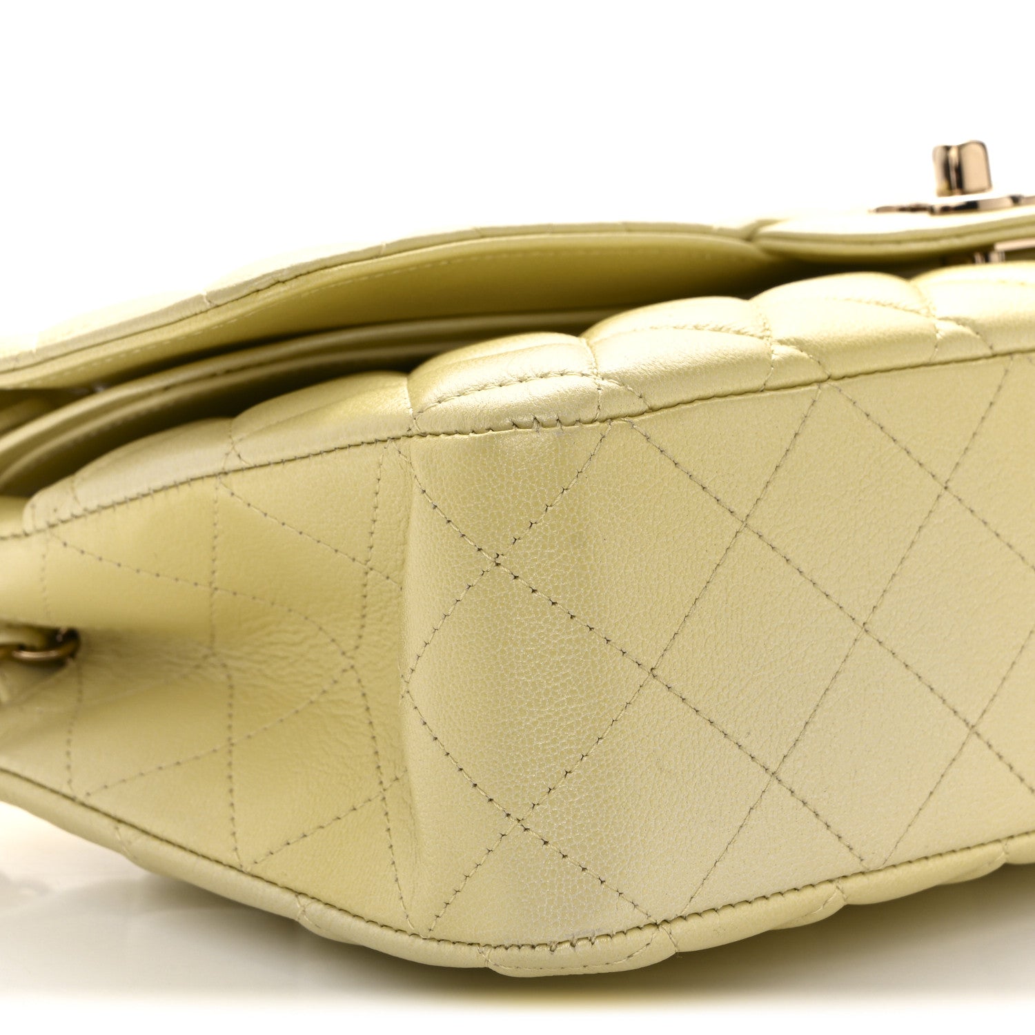 Cloudy Pearly Goatskin Quilted Medium Double Flap Light Yellow