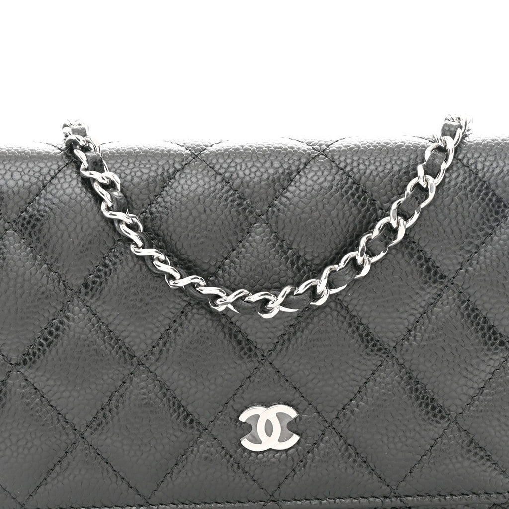 Caviar Quilted Wallet on Chain WOC Black