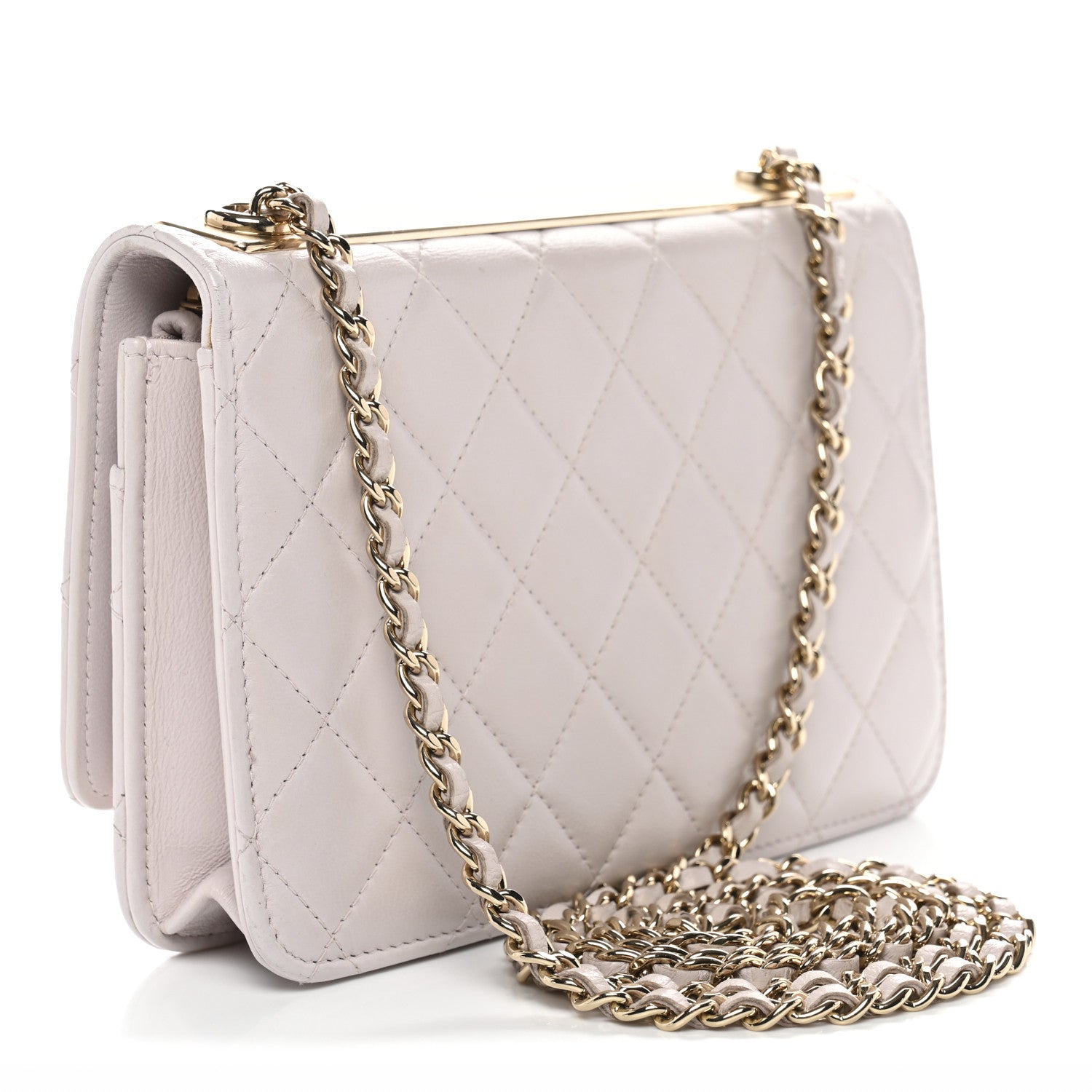 Lambskin Quilted Trendy CC Wallet On Chain WOC Lilac