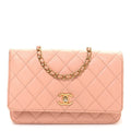 Lambskin Quilted CC Pearl Crush Wallet on Chain WOC Light Orange