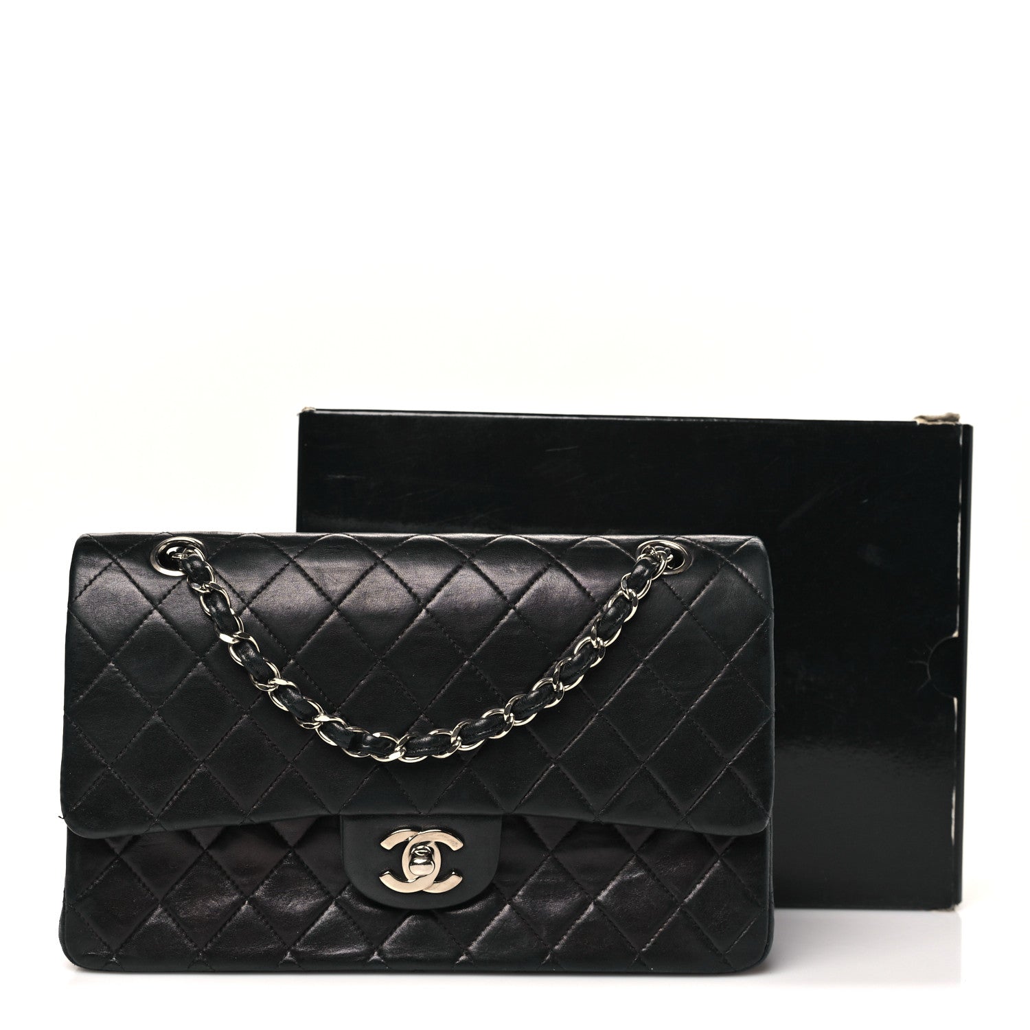 Lambskin Quilted Medium Double Flap Black