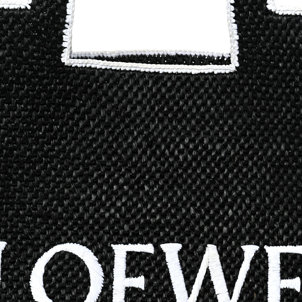 Raffia Large Paula's Ibiza Logo Tote Black White