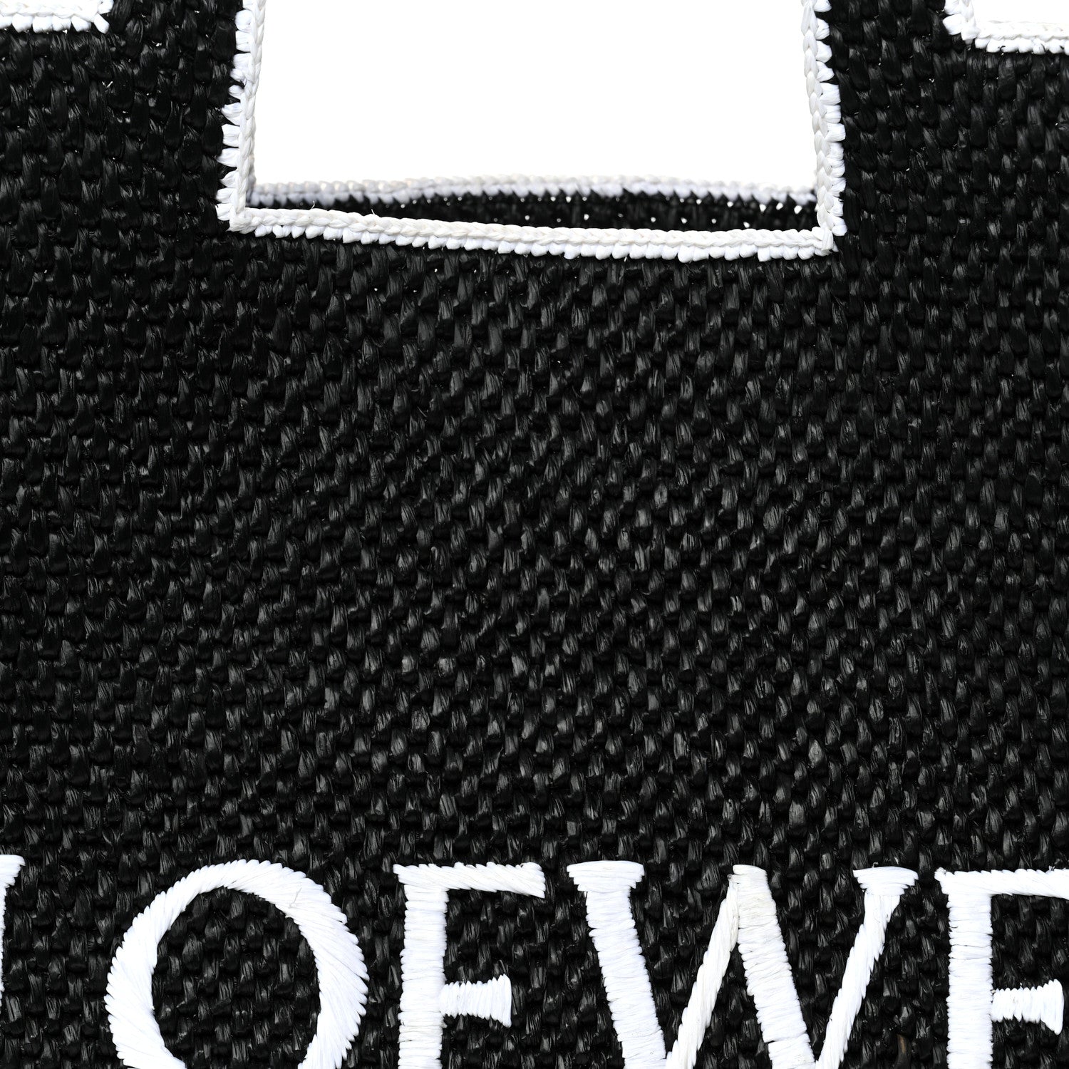 Raffia Large Paula's Ibiza Logo Tote Black White