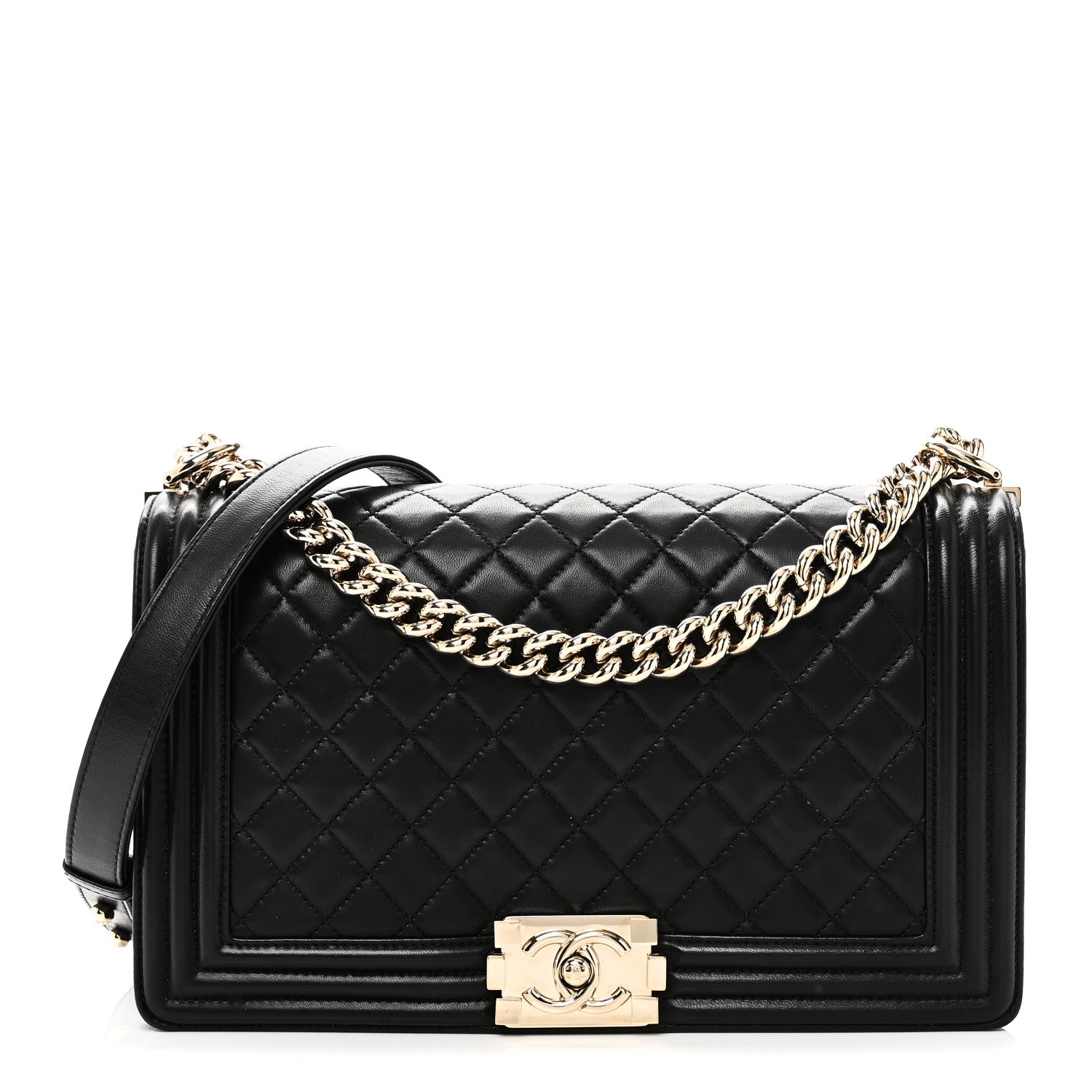Lambskin Quilted New Medium Boy Flap Black