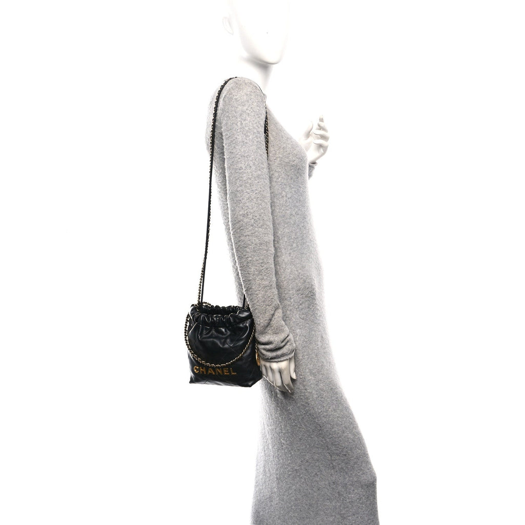 Shiny Calfskin Quilted Mini Chanel 22 Black