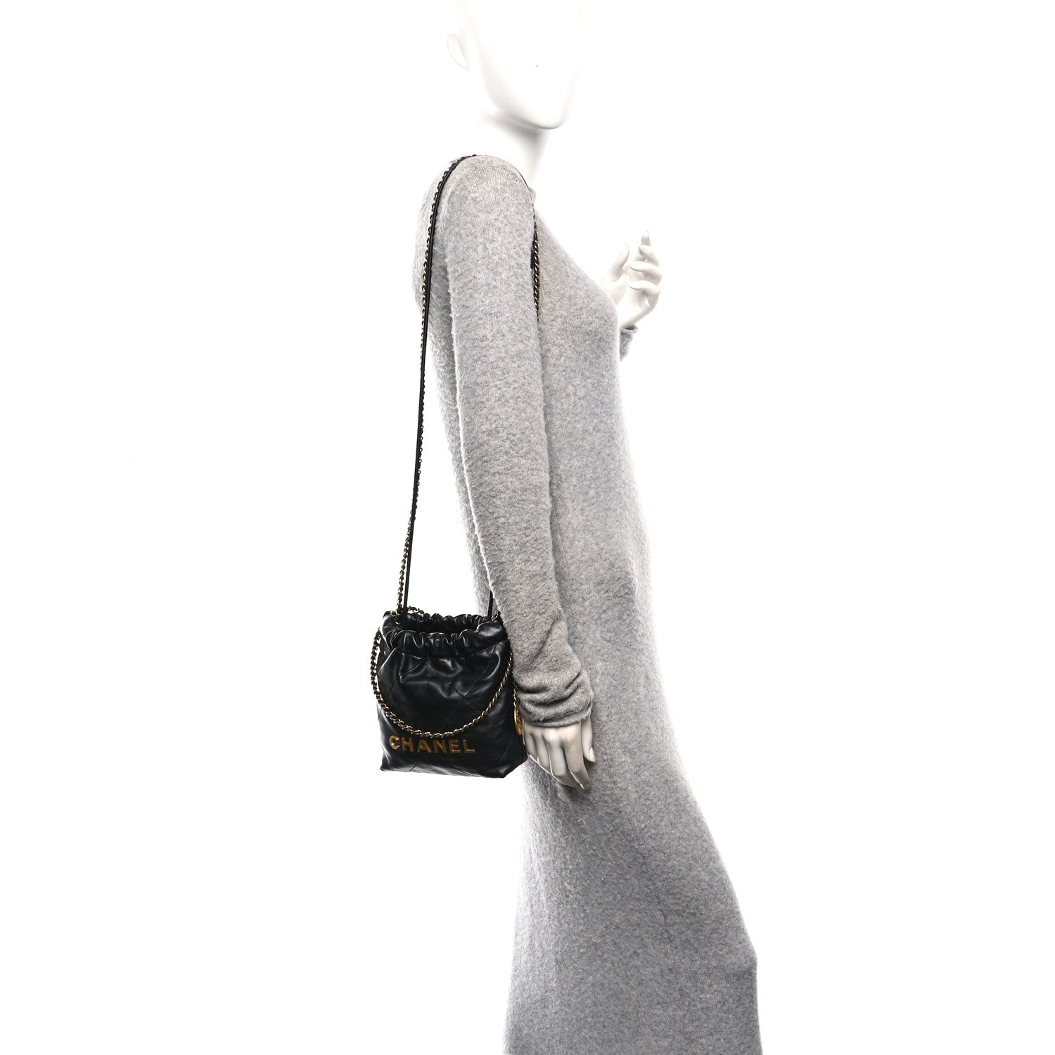 Shiny Calfskin Quilted Mini Chanel 22 Black