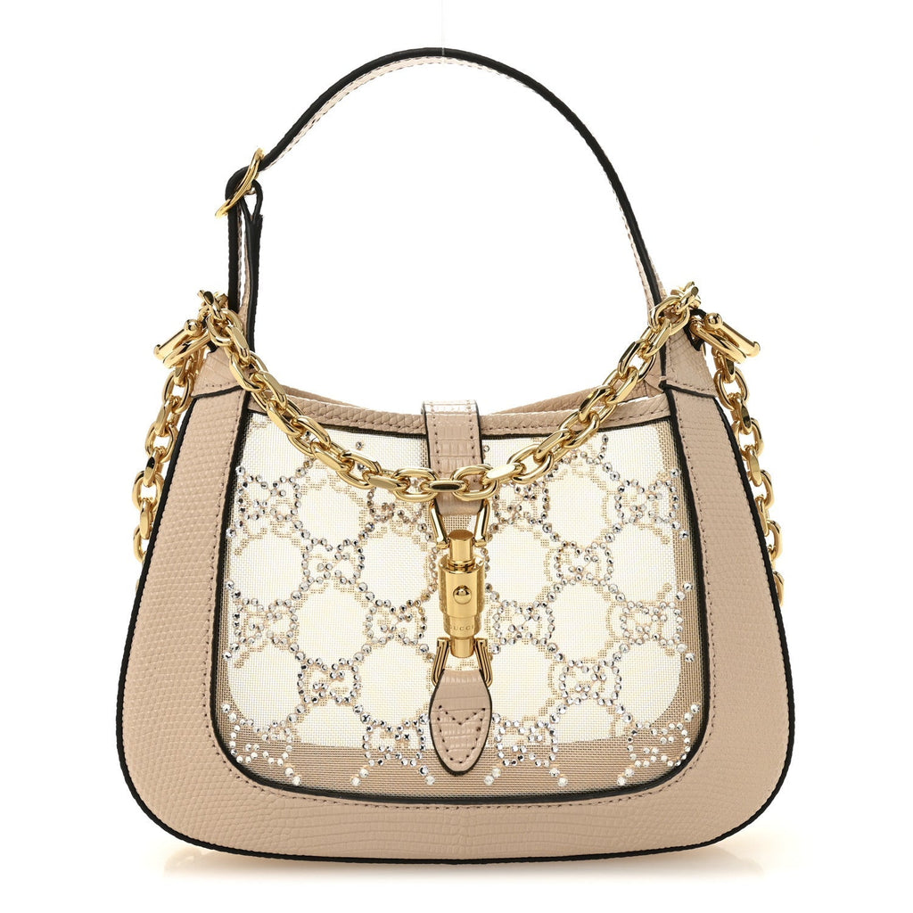 Lizard Mesh Crystal GG Monogram Mini Jackie 1961 Hobo Light Powder Skin Rose