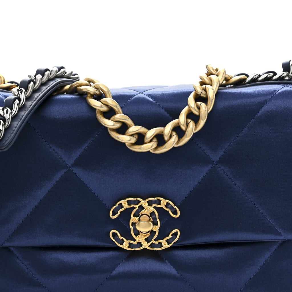 Satin Quilted Medium Chanel 19 Flap Blue