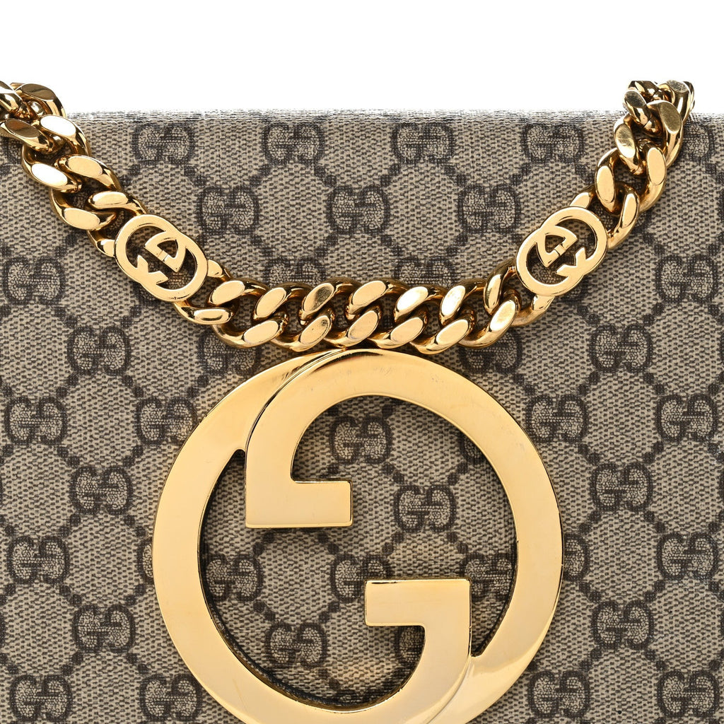 GG Supreme Monogram Textured Dollar Calfskin Blondie Chain Shoulder Flap Bag Beige Ebony New Acero