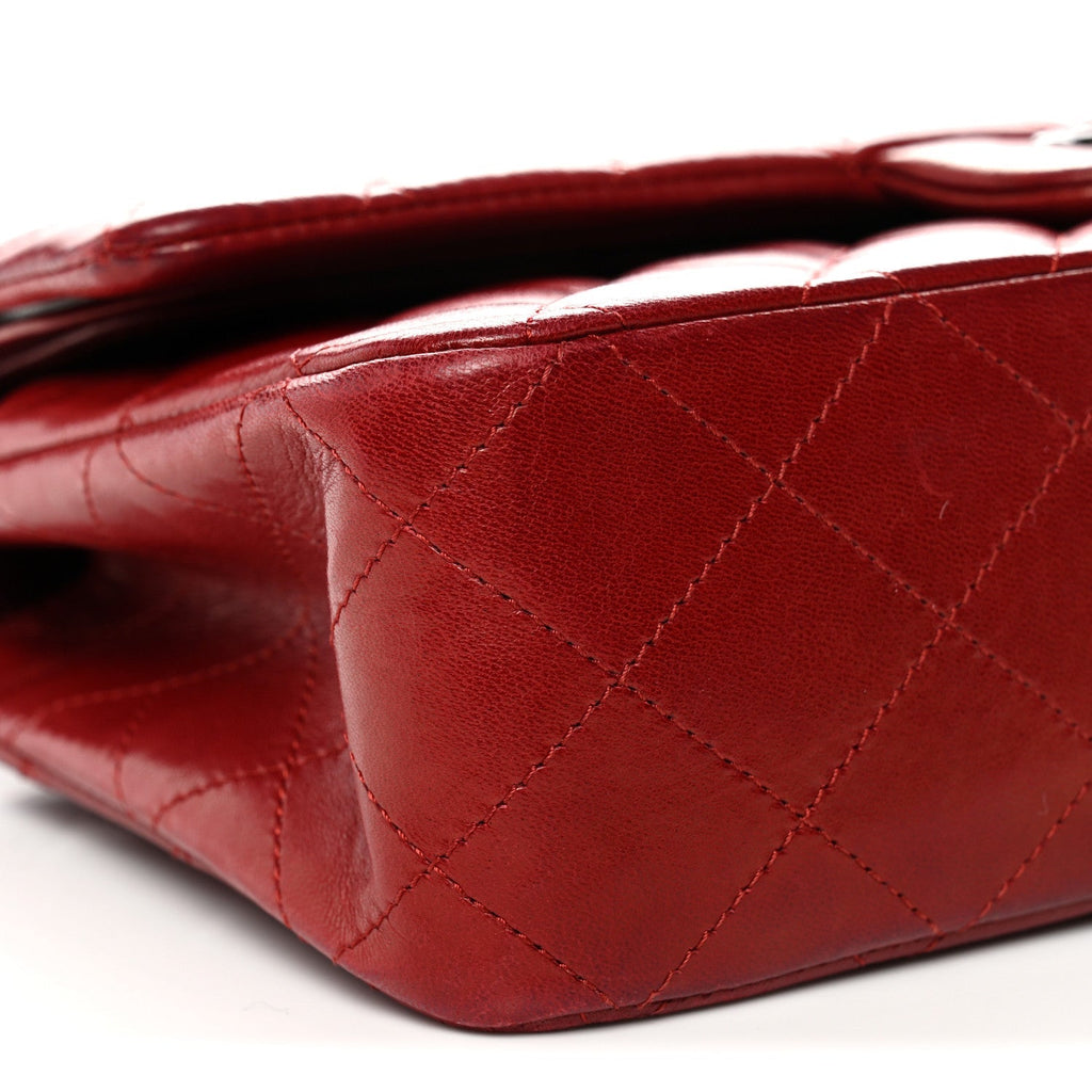 Lambskin Quilted Medium Double Flap Red