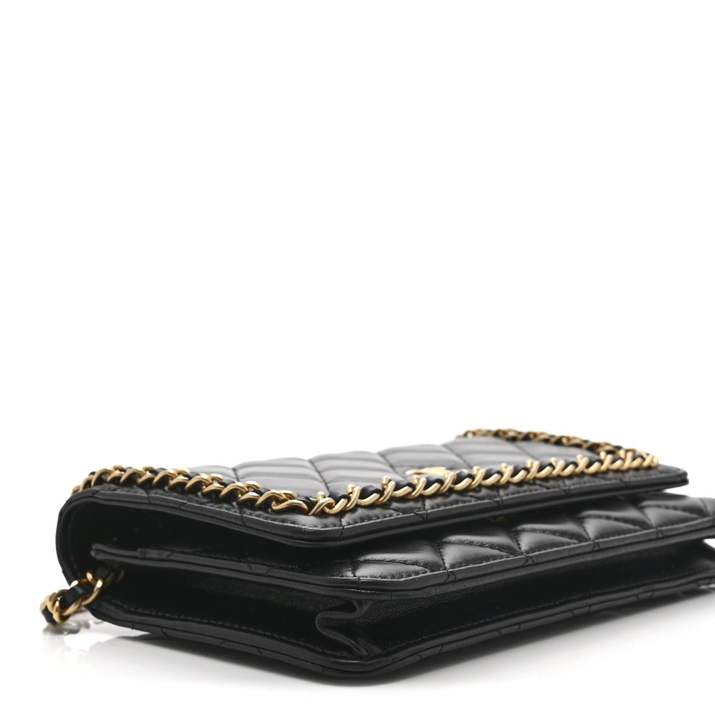 Lambskin Quilted Chain Around Wallet On Chain WOC Black