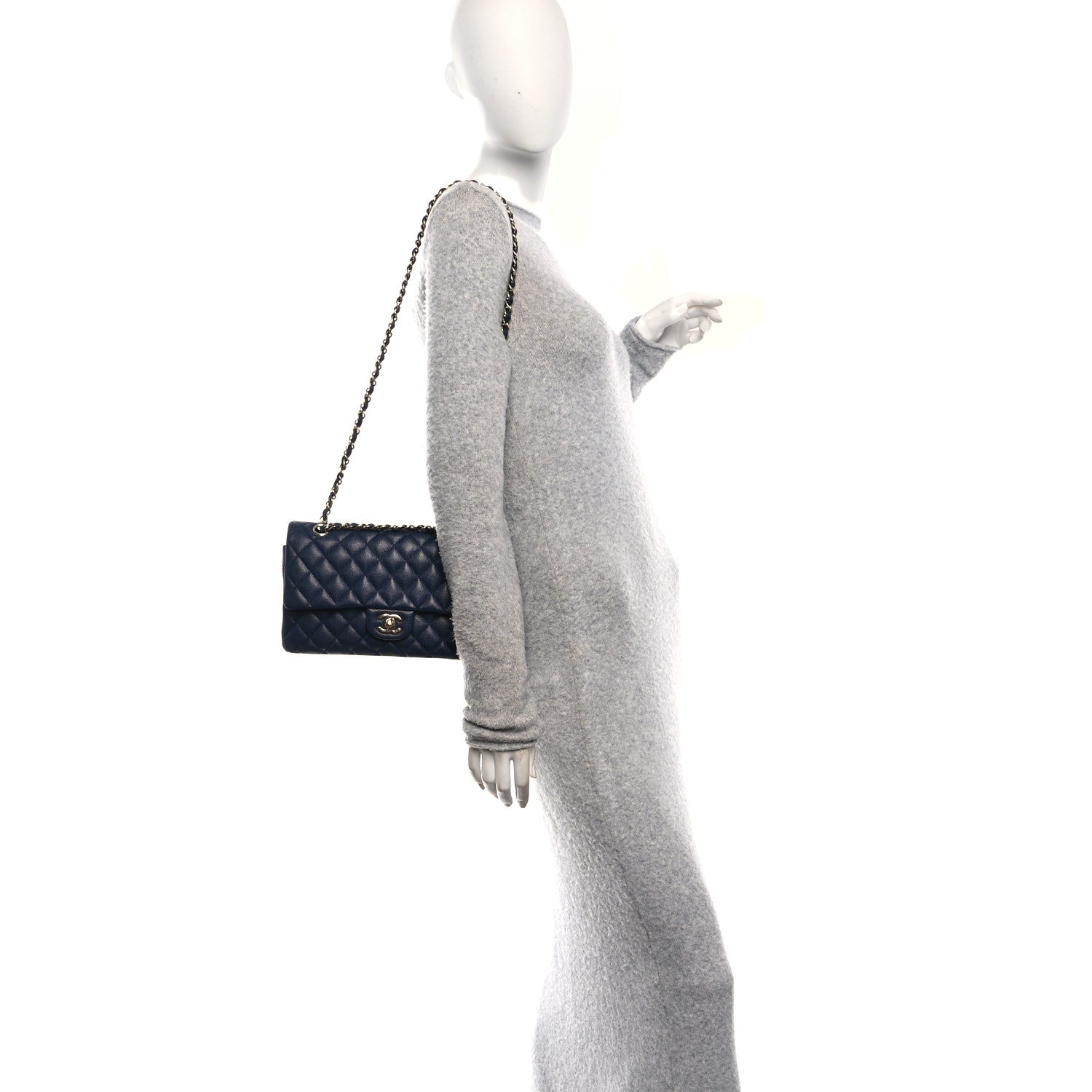Caviar Quilted Medium Double Flap Navy