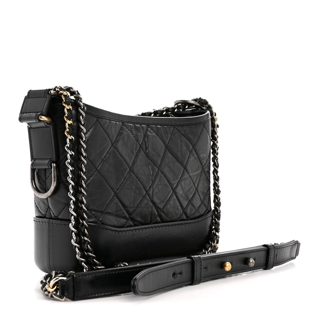 Aged Calfskin Quilted Small Gabrielle Hobo Black