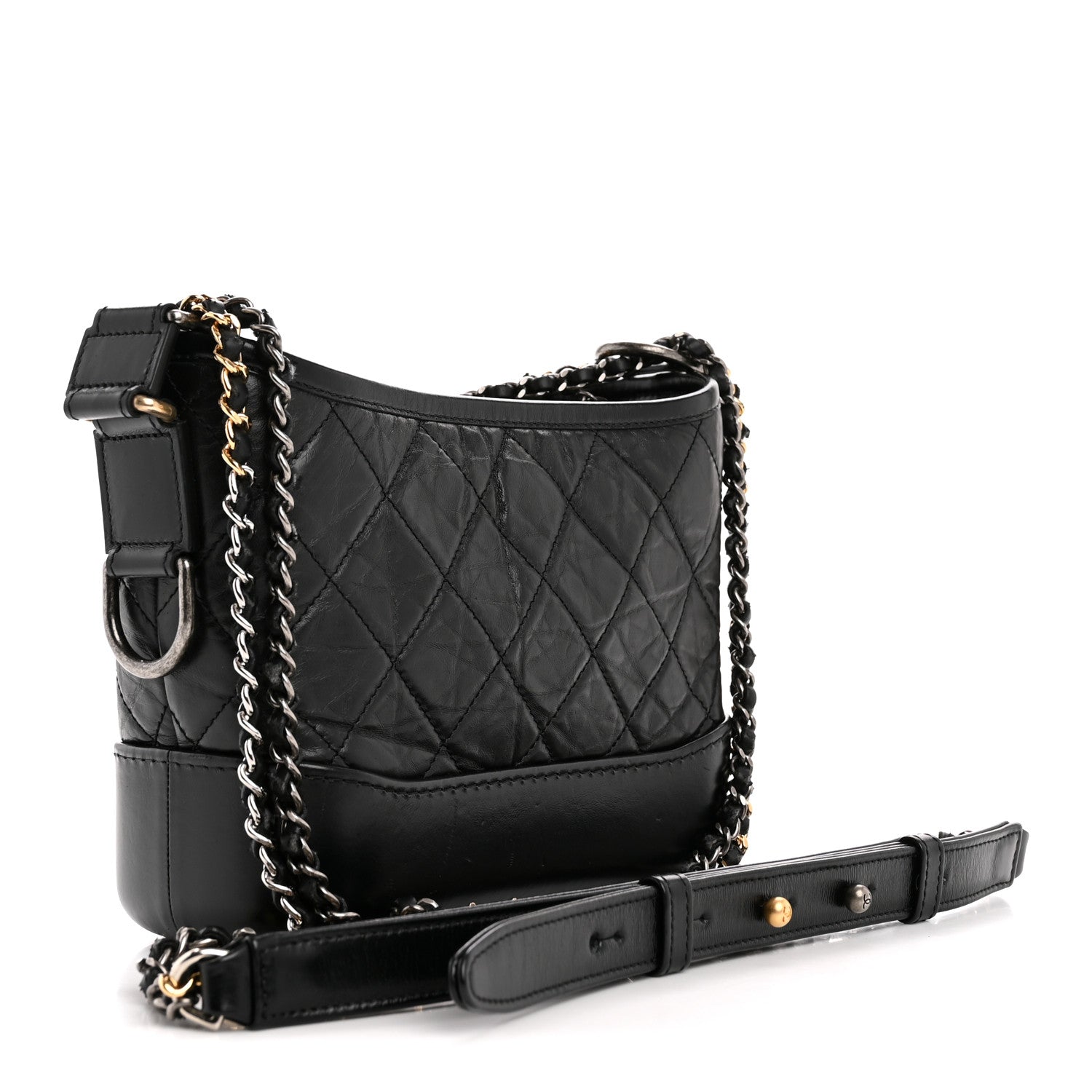 Aged Calfskin Quilted Small Gabrielle Hobo Black