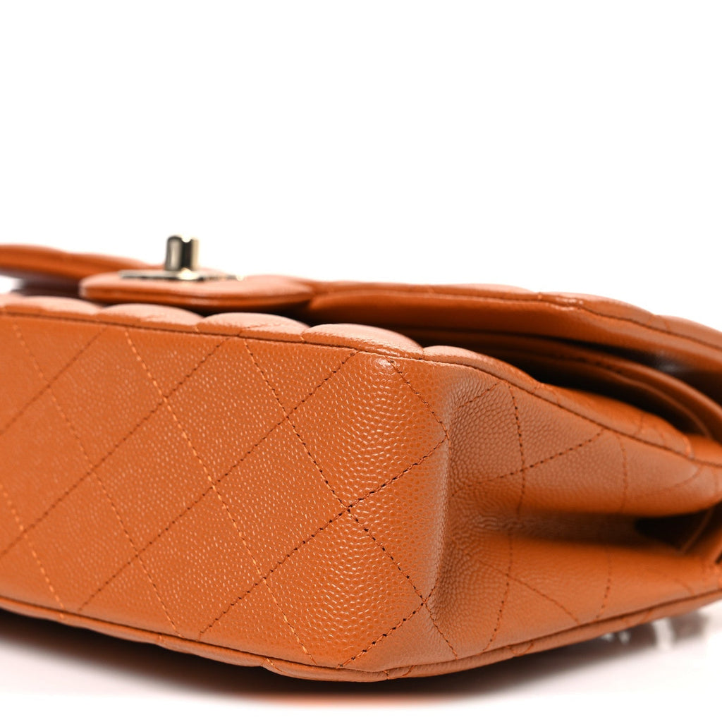 Caviar Quilted Small Double Flap Light Brown