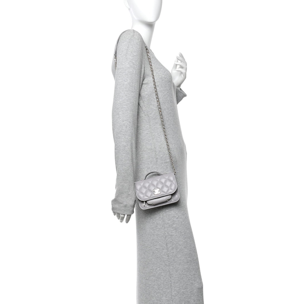 Caviar Quilted Mini Business Affinity Flap Grey