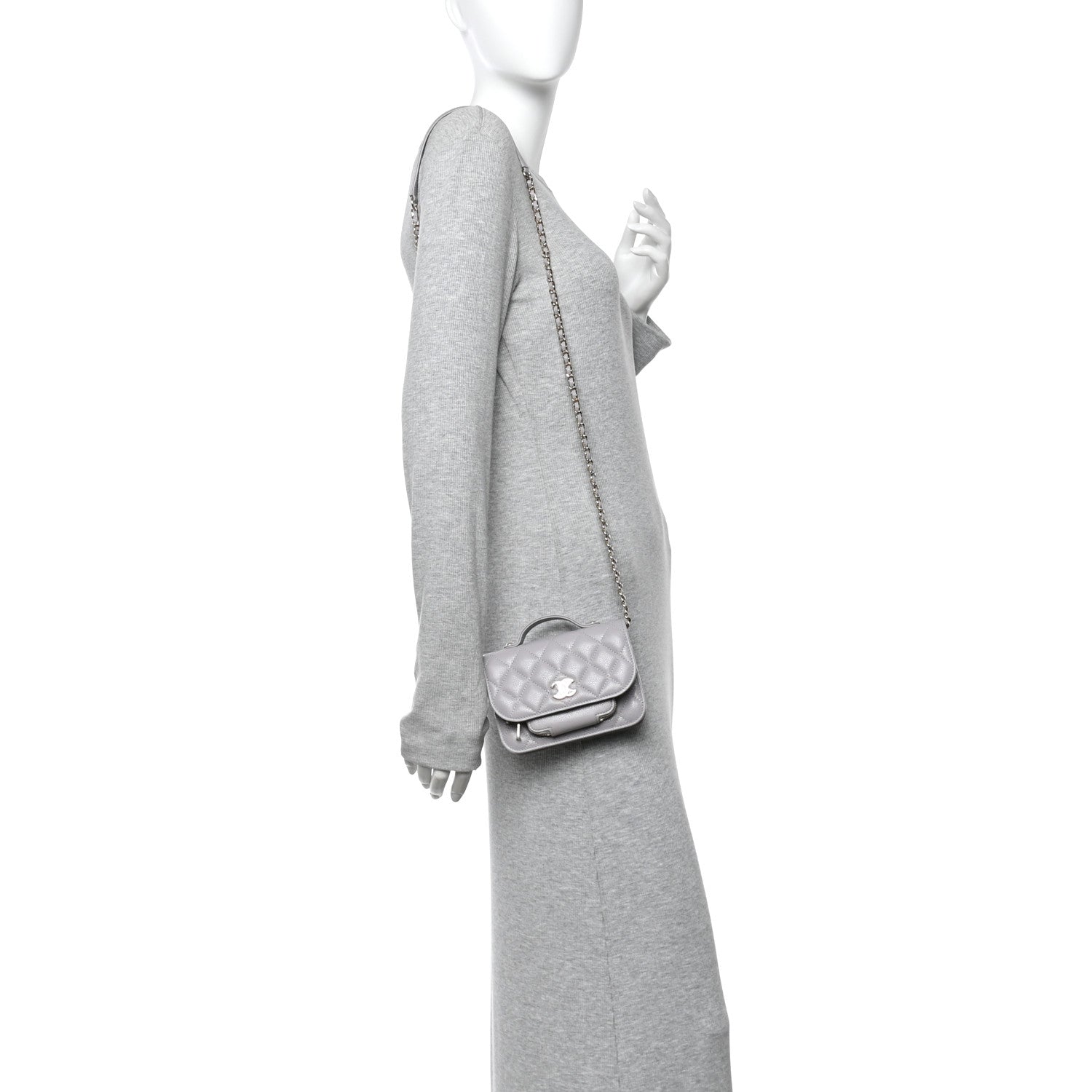 Caviar Quilted Mini Business Affinity Flap Grey