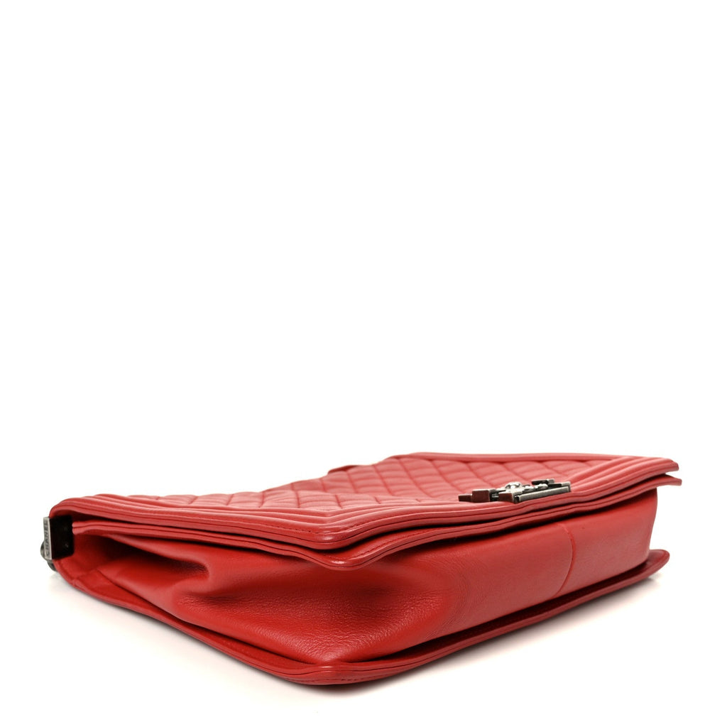 Calfskin Quilted Large Boy Flap Red